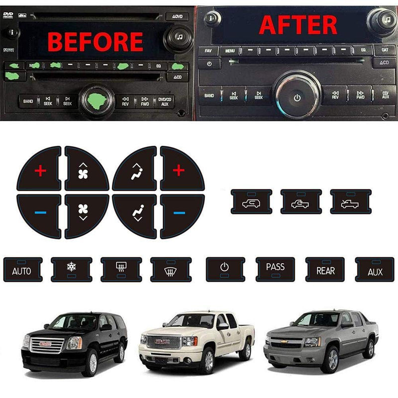 AC Dash Accents Button Sticker Repair Kit for Fixing Ruined Faded A/C Control Buttons - Decal Replacement Fits Select 07-15 GM Vehicles - Car SUV Accessories（Suburban, Chevy Tahoe...） 2