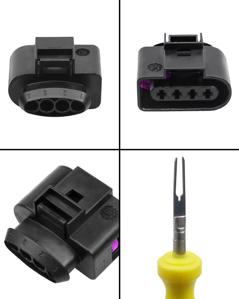 Ignition Coil Connector Repair Kit with 4PCS Harness Plug and 1PCS 0.3CM Space Take-up Tool Fit for VW Passat Phaeton Polo SKODA Octavia Rapid Superb Yeti AUDI A1-A8 Q7 TT Replace 4B0973724