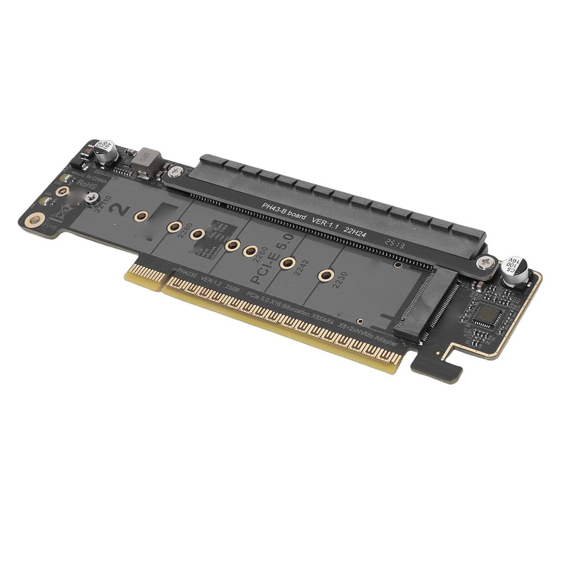 PCIe 5.0 X16 to Dual M.2 M Key Adapter Card, .2 PCIe NVMe Expansion Card, Supports X8 X4 X4 Split, to Adapter for High Speed SSD Expansion