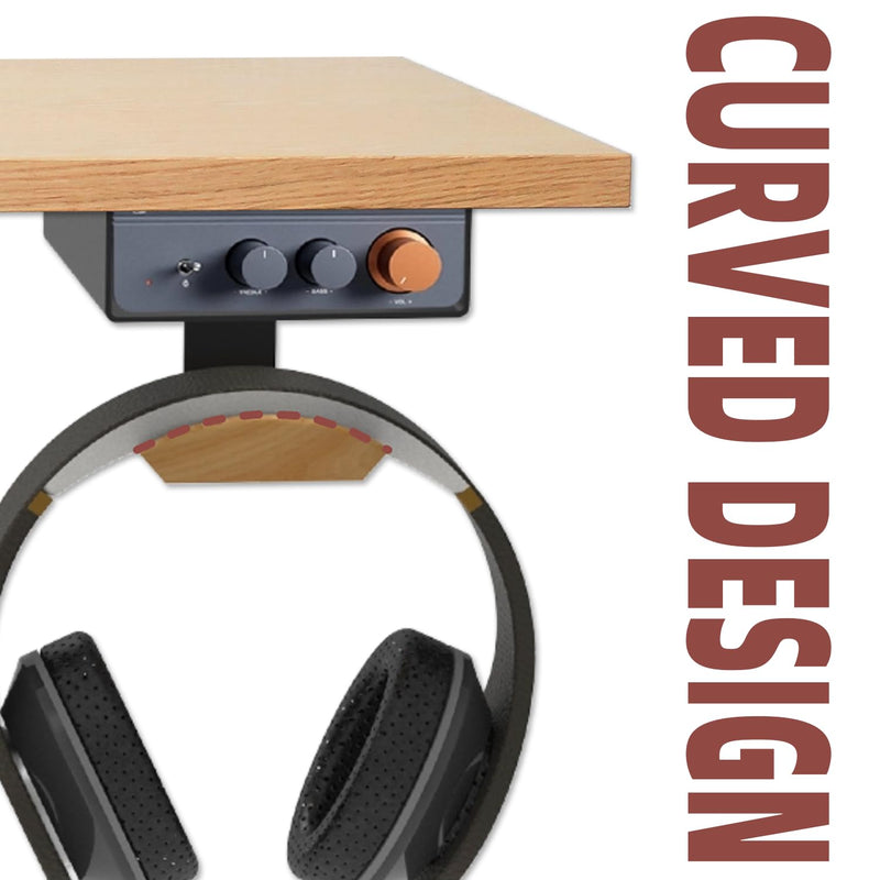 Under Desk Mount for Fosi Audio BT20A Pro with Walnut Wood Headphone Hanger, Metal Amplifier Bracket Shelf for Compact Stereo Amp, Desk Organizer Holder, Black