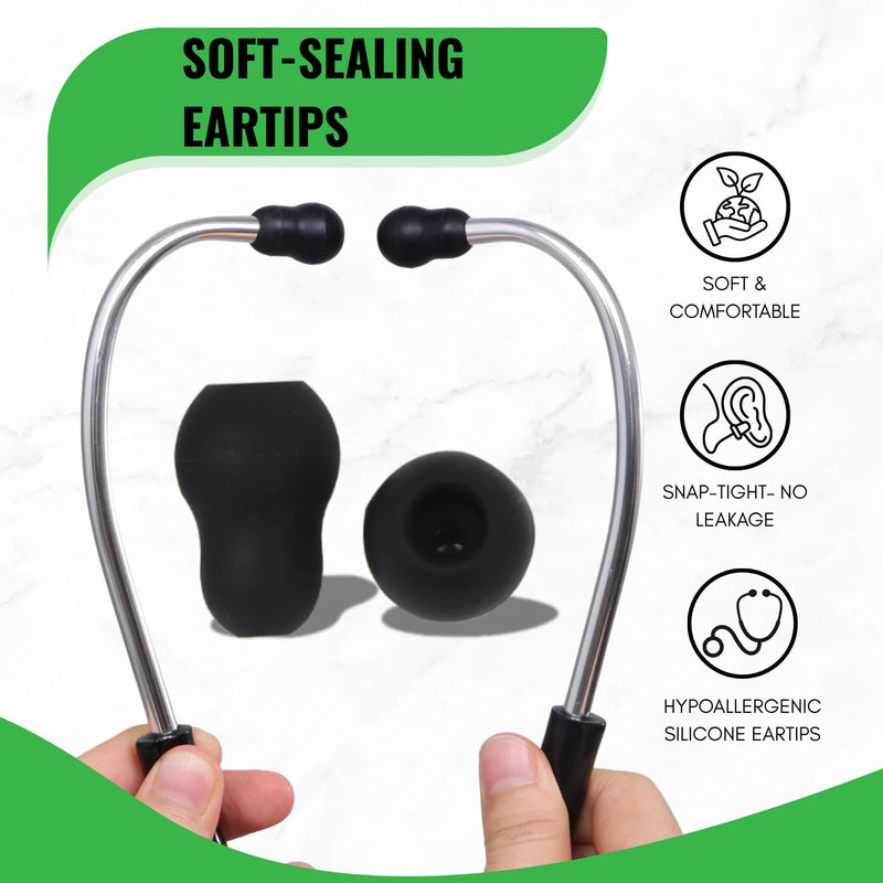 Stethoscope Spare Parts Kit-Black, Replacement Accessories Compatible with Littmann Classic III, Cardiology IV, Includes Adult&Pediatric Diaphragm, Ear Tips and Non-chill Bell Sleeve