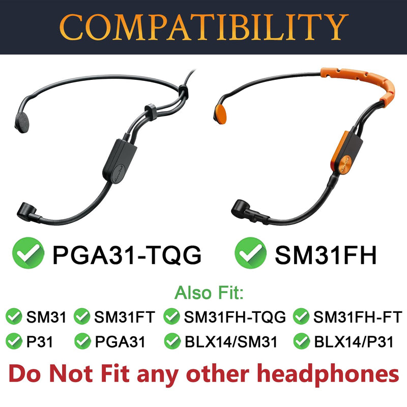 SOULWIT 6Pcs Mic Covers + 4 Clips for Shure SM31(SM31FH,SM31FT), P31(PGA31,PGA31TQG) Headset Microphones, Protective Mic Foam Cover Pop Filter Windscreen - Black