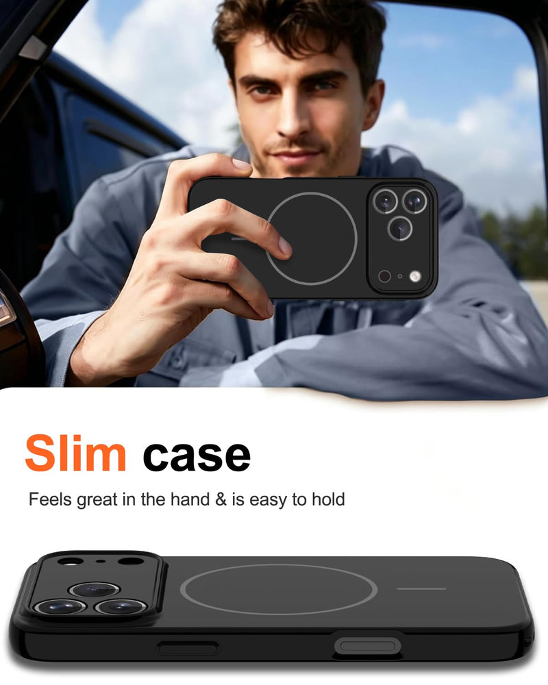 Magnetic for iPhone 17 Pro Max Case,Shockproof Matte Cover,Black Matte | with Screen Protector,Compatible with MagSafe,Military Grade Drop Protection,Full Camera Protection,Non-Slip Design Case Black Matte