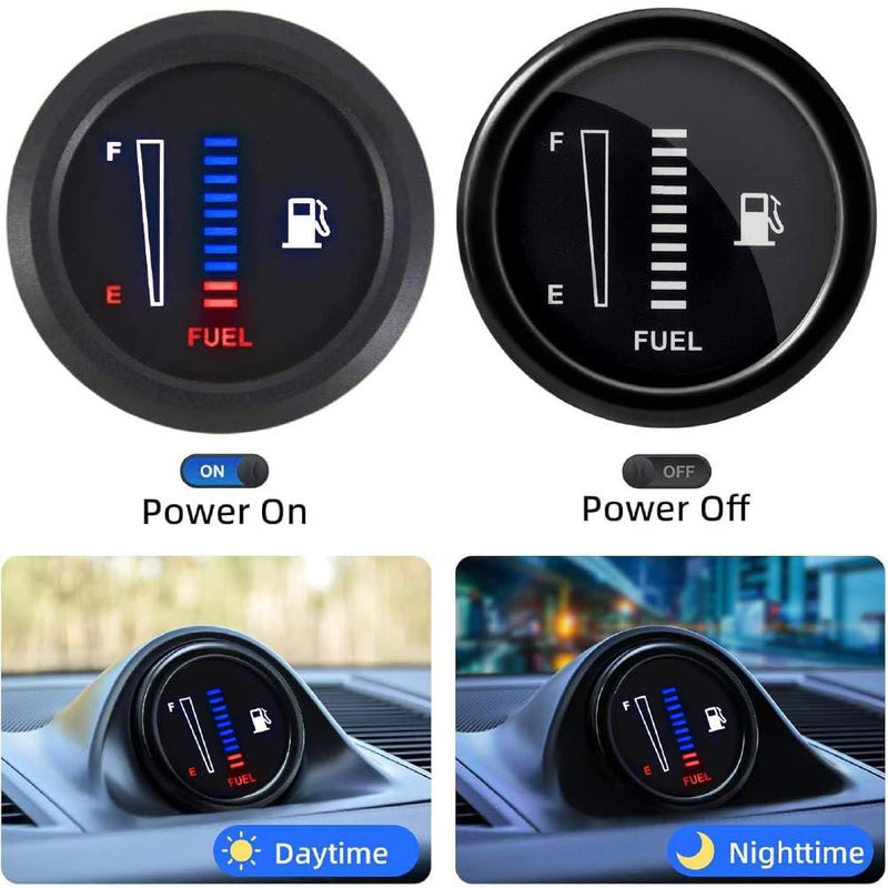 52mm Fuel Level Gauge, Universal 12V/24V 2" LED Display for Boat RV Yacht Car Truck, Motorcycle, Automotive Replacement Fuel Gauges, 4 Signals Adjustable 0-190ohm 98-8ohm 565-33ohm 0-90ohm