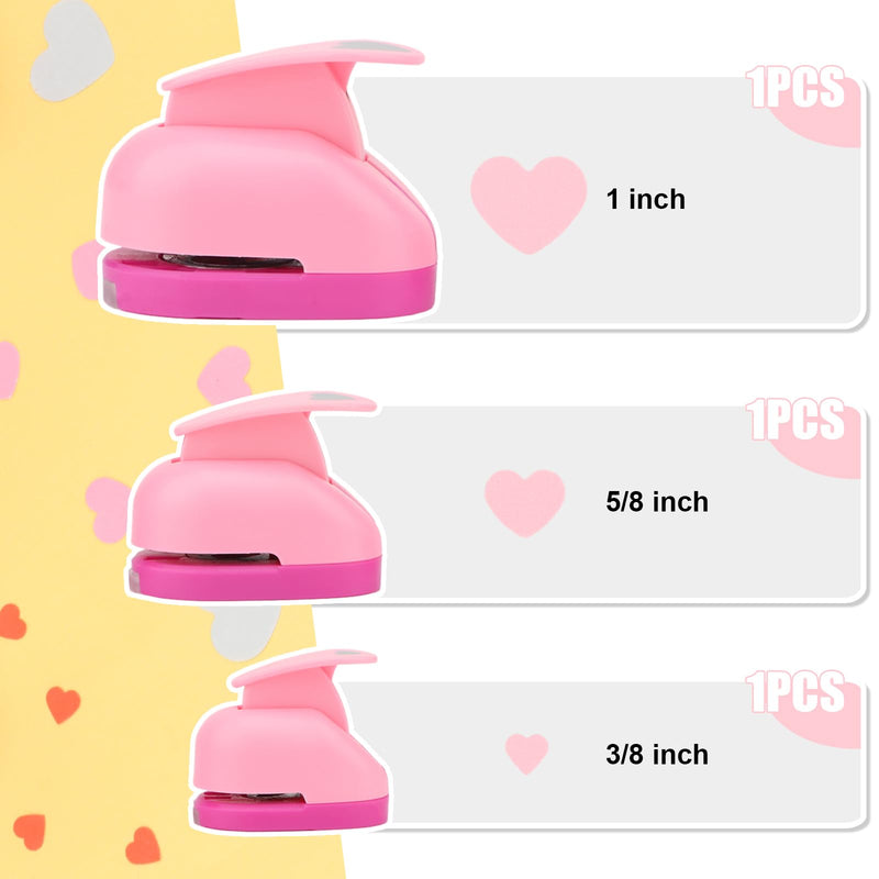 Rongon 3PCS Paper Punches for Crafting, Heart Hole Punch for Kids, Scrapbook Punch for Photos, Paper Puncher Tool for Wedding Day Greeting Card DIY Scrapbooking Albums Arts
