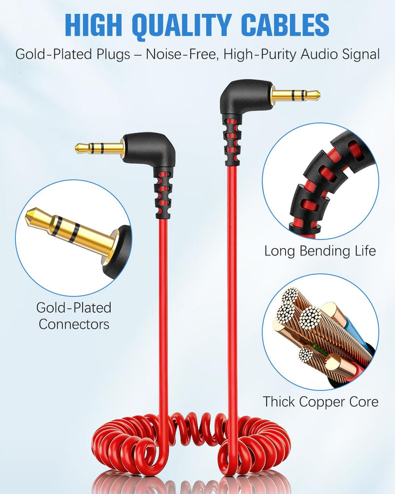Audio Cable for DJI Mic Mini Microphone, 2-Pack 90-Degree Plug Retractable Coiled 3.5mm (TRS to TRS) Aux Cord, Mic Cord for DJI /1/2/3, with 2 Cable Winder