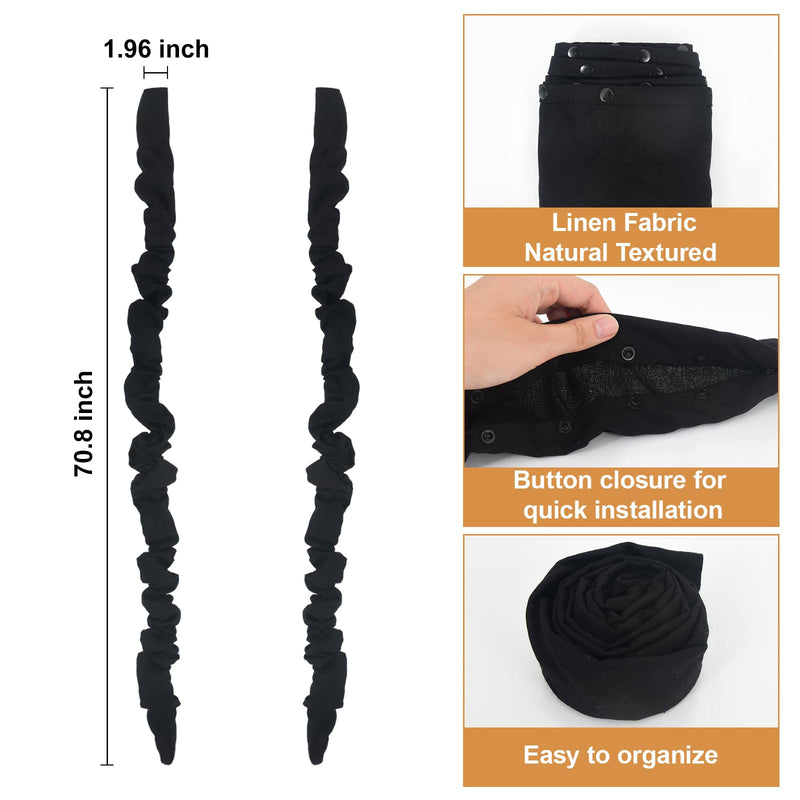 Black Farmhouse Cord Hider, TV Cord Cover and Cable Sleeve, 2 Pack 70.8 in with Button Snap Closure for Lamp Cord Black