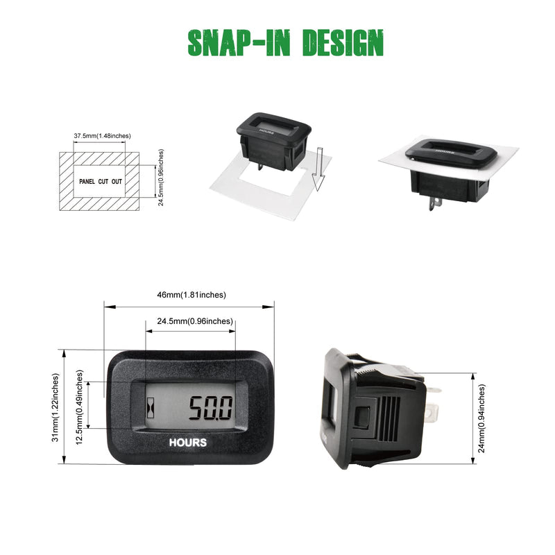 Yooreal Digital OEM Maintenance Hour Meter Gauge,Volt DC 5V-60V,Works on Various of ZTR/Riding Lawn Mower Tractor Snow Blower Land Edger Pressure Washer Tractor