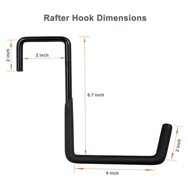 4 Pcs Rafter Hooks, Upgraded Fence Hangers, Heavy Duty Bike Hanger for Garage, Ladder Hook, Black Large S Hooks for Hanging Hose, Plants, Chairs, Bikes, Ladders, Cords and More 4Pcs garage hangers