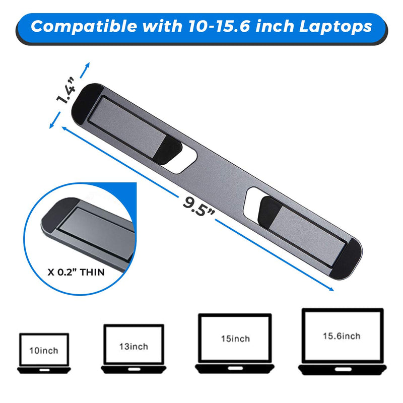 Laptop Riser for Desk – Aluminum Foldable Laptop Stand for 10”-16” Models Including MacBook, MacBook Air, iPad, HP and More – Self-Adhesive Portable Laptop Stand with Non-Skid Feet Space Grey