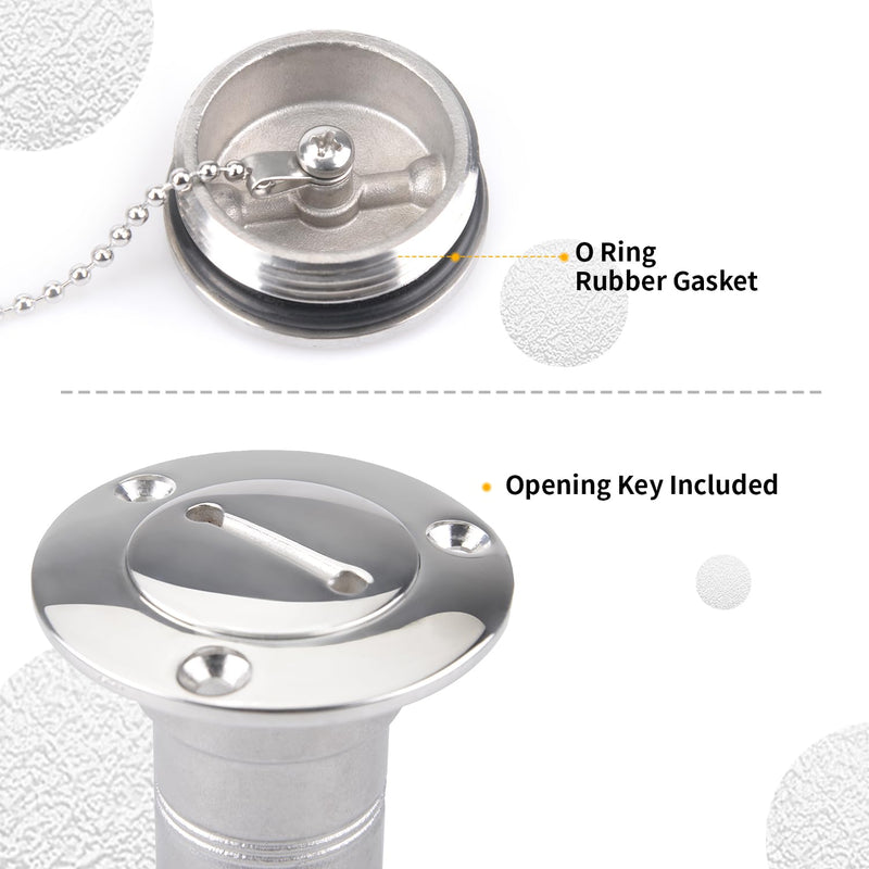 Boat Gas/Fuel/Diesel/Water/Waste Deck Fill/Filler Tank Key/Keyless Cap Marine Mirror-Polished 316 Stainless Steel Hardware for Boat Yacht Caravan 1-1/2"(38mm) /2"(50mm) 38mm With Key cap deck filler