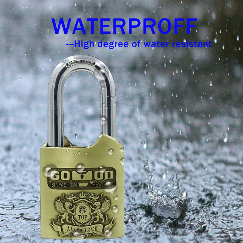 Alarm Padlock - Anti-Theft Heavy Duty Security Alarm Lock - 120db Alarm Sound & 4 Keys-Weatherproof Padlock for Storage Shed, Garage, Locker, Sliding Doors, Cabinets and More - Bronze (10 mm) 10 mm
