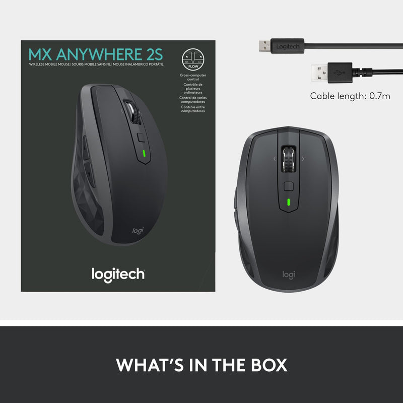 Logitech MX Anywhere 2S Bluetooth Edition Wireless Mouse - Use On Any Surface, Hyper-Fast Scrolling, Rechargeable, Control Up to 3 Apple Mac and Windows Computers and Laptops 2024 Model