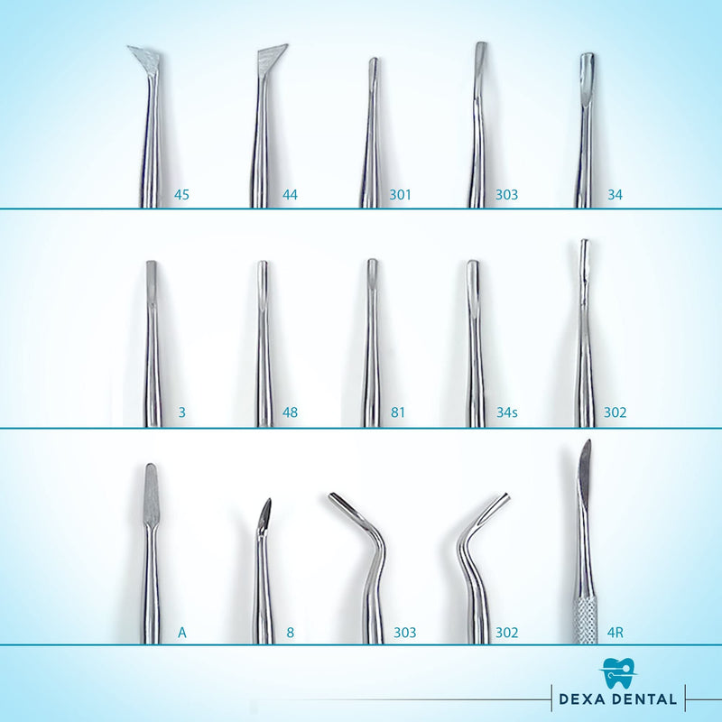 Root Elevator Set – Luxating Periotome, Apical Molt Osteotome, Root Extraction Instruments, Professional Oral Implant Tools - 15 Pcs 15 Pcs Set