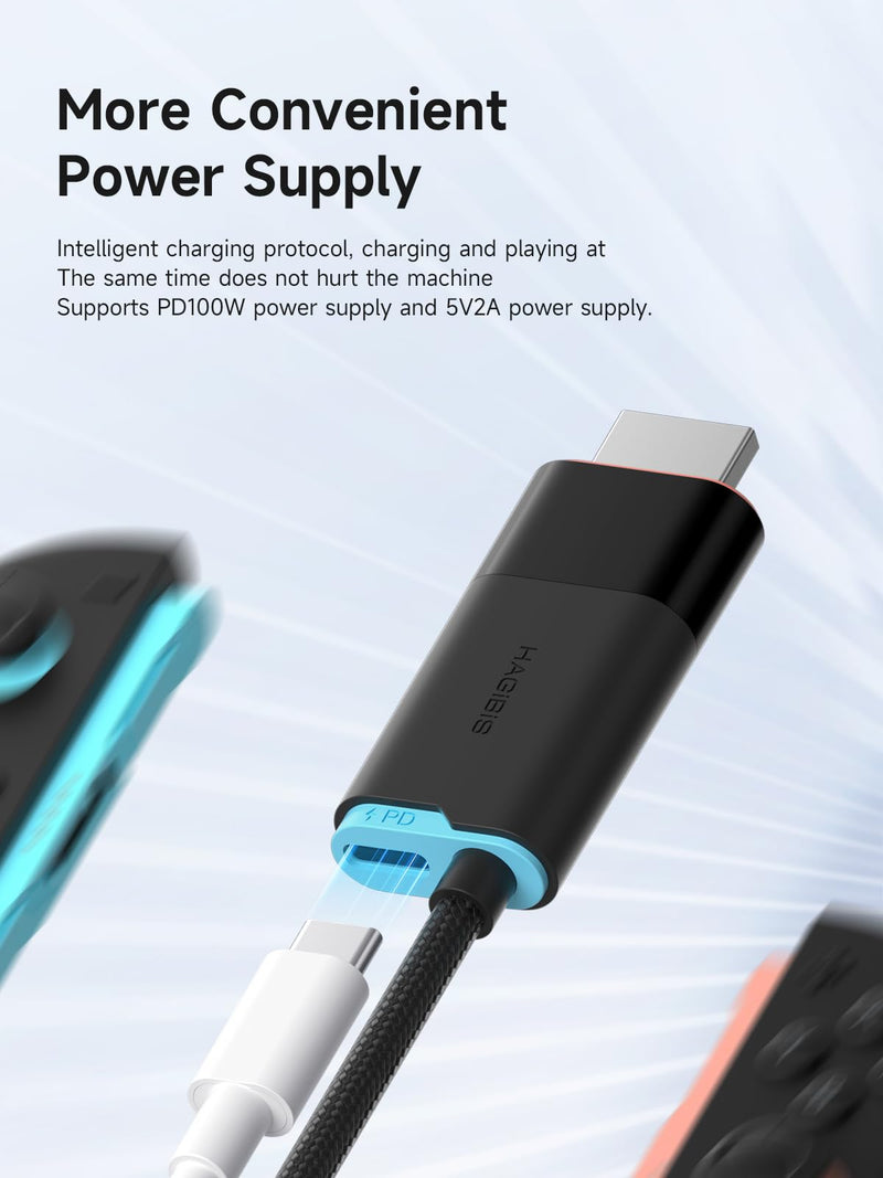 Hagibis Switch2 Dock for Nintendo Switch1/2 & Switch OLED, USB C to HDMI Cable Adapter with 4K@60Hz HDMI, 100W PD, Type-C to HDMI Adapter for Laptop, Tablet, SteamDeck, ROG Ally (Black 4K@60Hz) 6.6ft Black 4K@60Hz