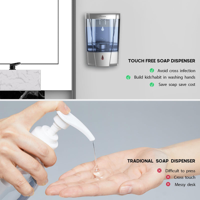Soap Dispenser Wall Mount, Automatic Hand Sanitizer Dispenser 600ml Gel n Liquid Touchless Commercial Wall Soap Dispenser for Bathroom,Silver-600ml Silver-600ml