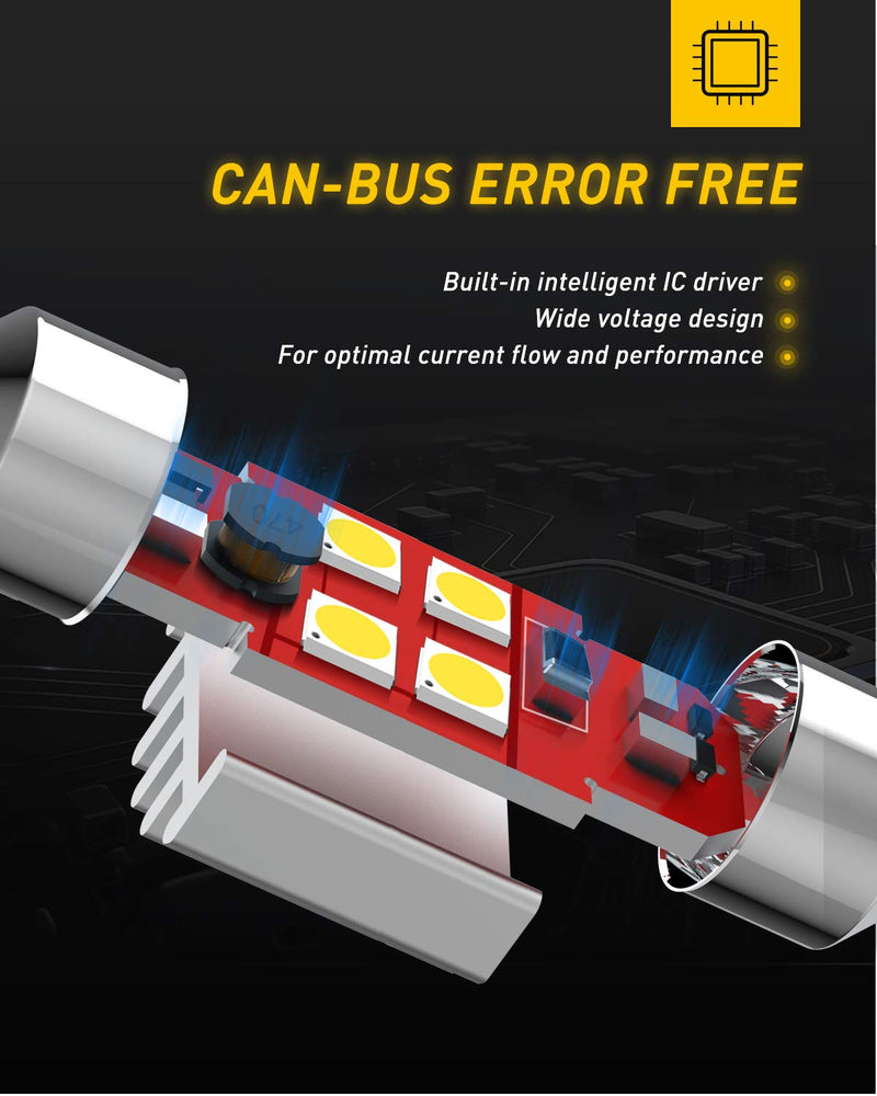 AUXITO CANBUS Error Free 4-SMD 3030 Chipset 31mm (1.25 inch) DE3175 DE3021 Festoon 6000K Xenon White LED Bulbs Replacement for Interior Map Dome Marker License Plate Lights(Pack of 4)
