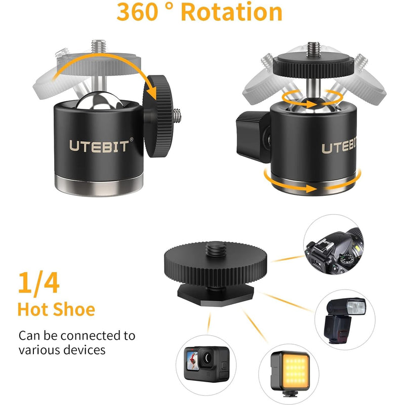 UTEBIT Camera Mount for Go Pro - 88MM Powerful Base for Car, 360 Degree Rotation Ball Head, GoPro Adapter, Phone Holder, Compatible with Insta360/Action Cameras/Led Light/Cellphone 88MM Base