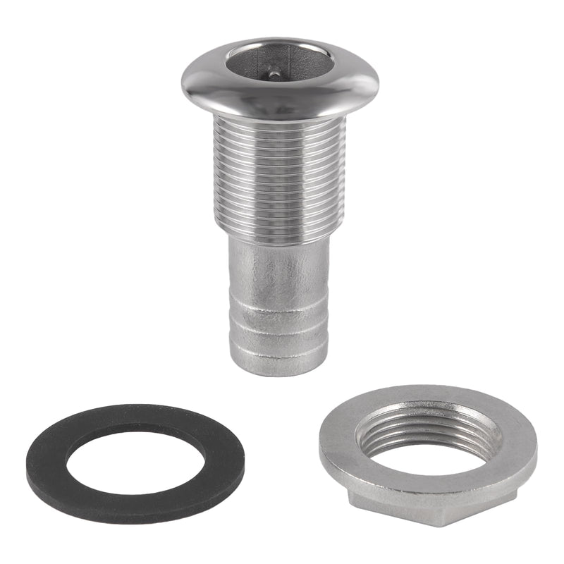 316 Stainless Steel Boat Thru-Hull Fitting with Hose Barb for 1" I.D. Hose, Through Hull Drain Fitting for Marine Bilge Scupper Water Drain Applications