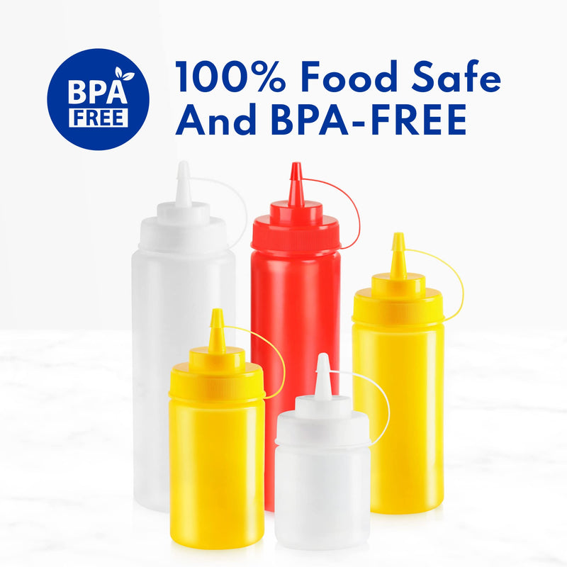 New Star Foodservice 26528 Plastic Squeeze Bottles with Cap and Scale, Wide Mouth, 16 oz, Yellow, Pack of 6 Yellow (Pack of 6) 24 Ounces