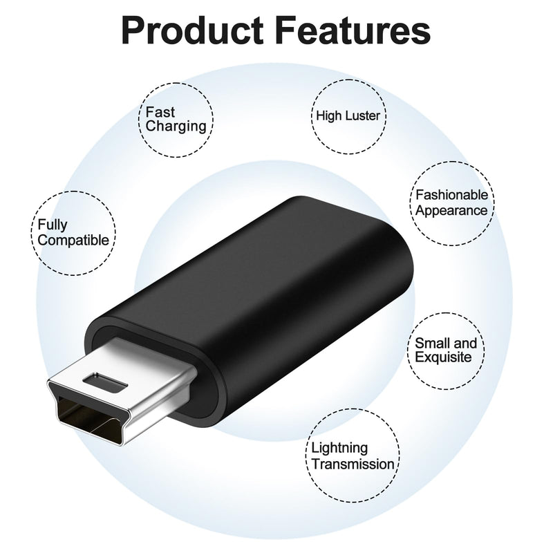 3 Pack USB C to Mini USB Adapter, Type C Female to Mini USB 2.0 Male Convert Connector Support Charge & Data Sync Compatible GoPro Hero 3+, MP3 Players, Dash Cam, Digital Camera, Receiver