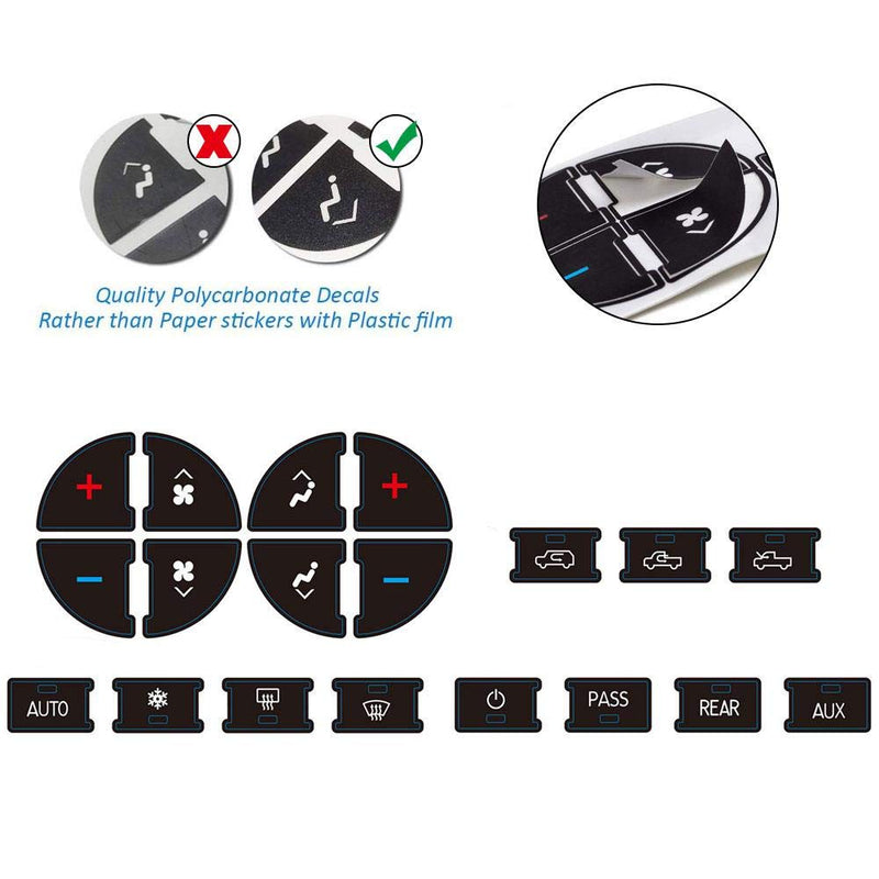 AC Dash Accents Button Sticker Repair Kit for Fixing Ruined Faded A/C Control Buttons - Decal Replacement Fits Select 07-15 GM Vehicles - Car SUV Accessories（Suburban, Chevy Tahoe...） 2