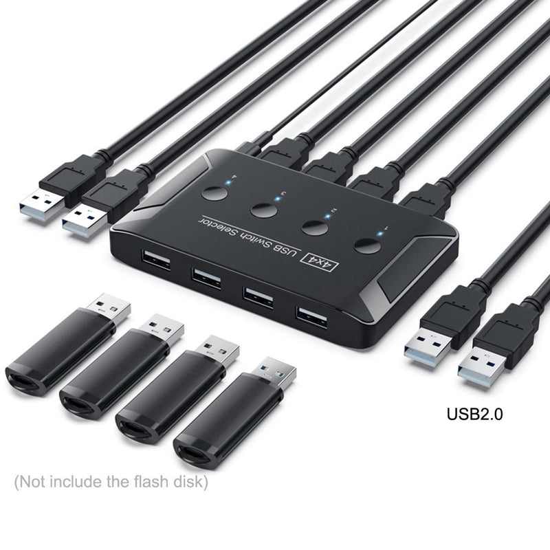 Cablecc KVM USB 2.0 Switch Selector 4 Port PCs Sharing 4 Devices for Keyboard Mouse Scanner Printer USB 2.0 4 Port +cable