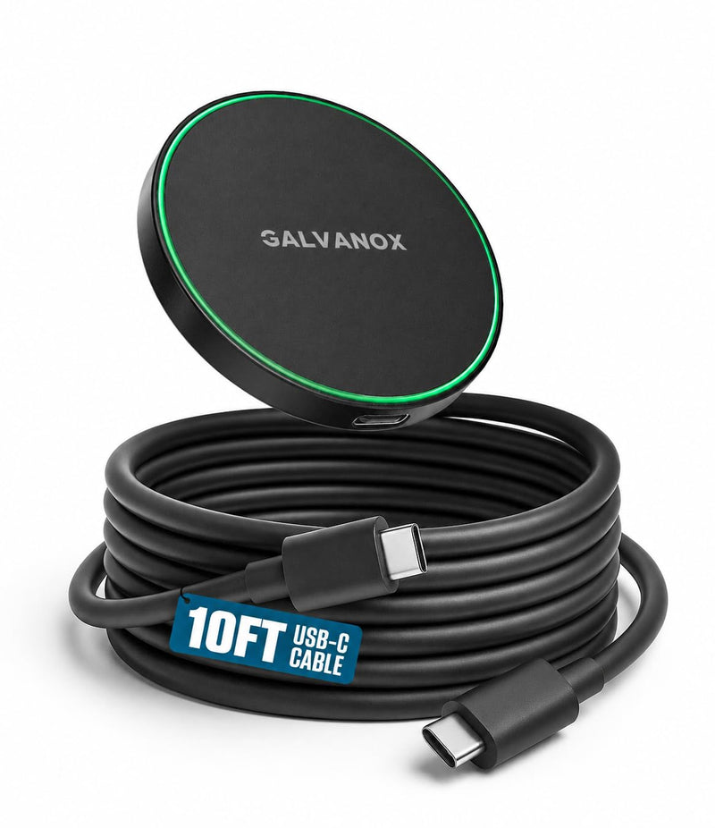 Galvanox Compatible with MagSafe Wall Mounted Magnetic Wireless Charger, (15W) Fast Charging, Stick-on Adhesive Design with Removable USB-C Cable (Black, 10 FT) Black