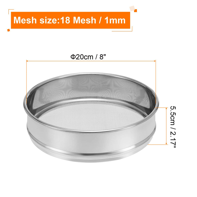 PATIKIL 18 Mesh Lab Sieve, 8" Diameter Test Sieve 304 Stainless Steel Wire Cloth (1mm) for Industrial Laboratory 18 Mesh(1mm)