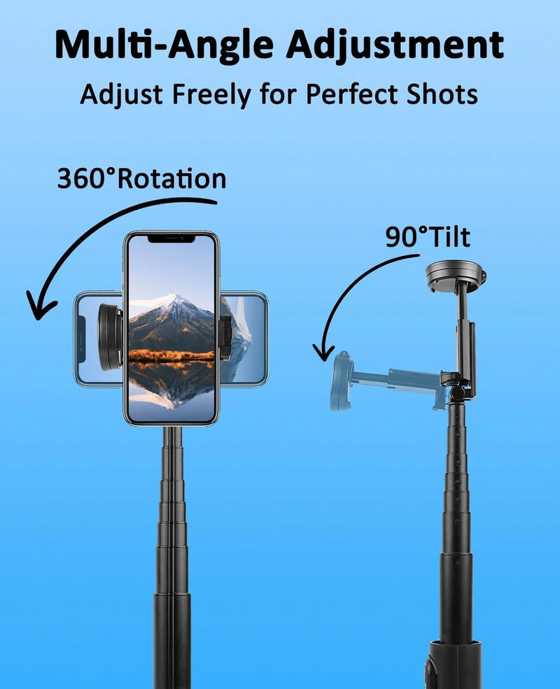 WOVTE 67" Automatic Phone Tripod, Auto-Open Selfie Stick Tripod with Wireless Remote, Portable Travel Phone Stand Compatible with iPhone/Android for Photograph, Video Recording, Live Streaming (Black)