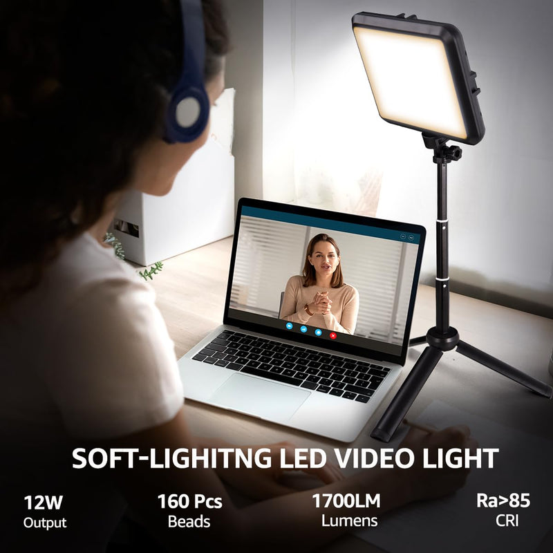 NiceVeedi LED Photography Lighting Kit, 2-Pack 8” Portable Video Light with Adjustable Tripod Stand, 2800K-6500K Dimmable Softlight Studio Light for Zoom, Game Streaming, YouTube