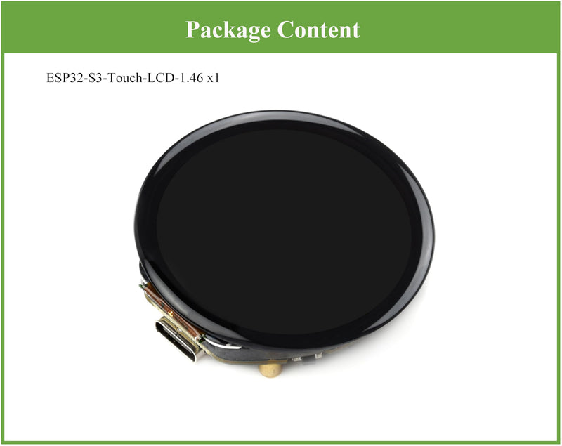 ESP32-S3 1.46inch Round Touch Display Development Board, 412x412 Pixel IPS Display, Accelerometer and Gyroscope Sensor, Onboard Speaker and Microphone, ESP32 with Display, with Protective Cover Glass
