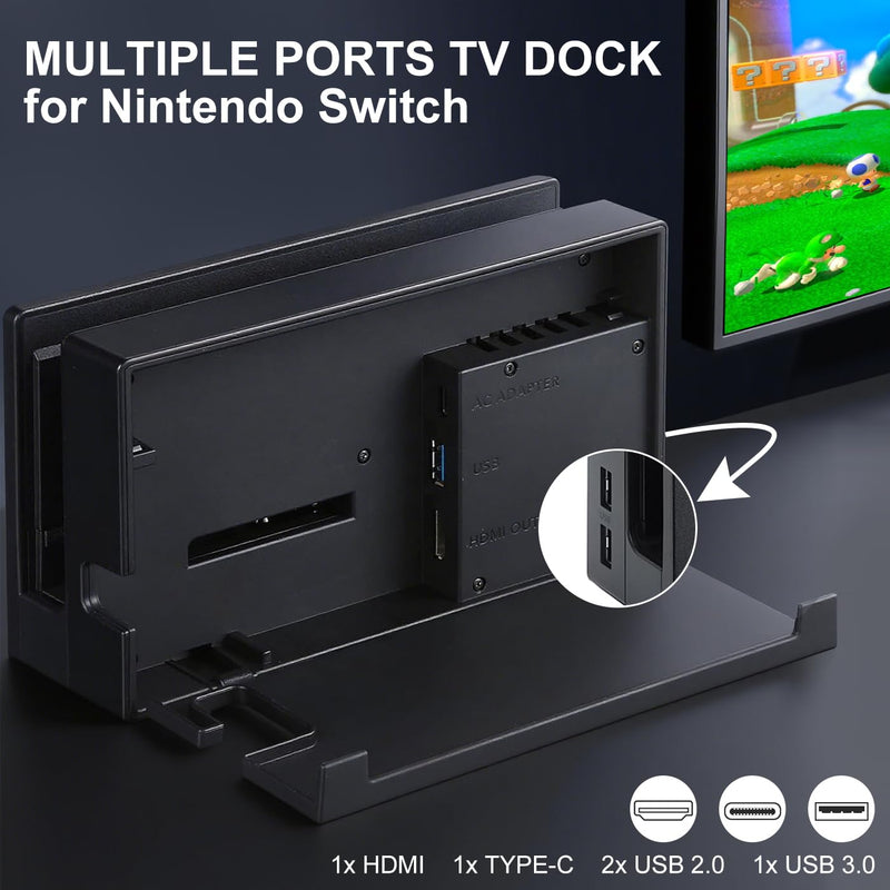 TV Dock Station for Switch,Replacement 3 in 1 Switch TV Docking | Station Set with Original IC Module, AC Charger, 1080P HDMI Cable Accessories for Switch Console
