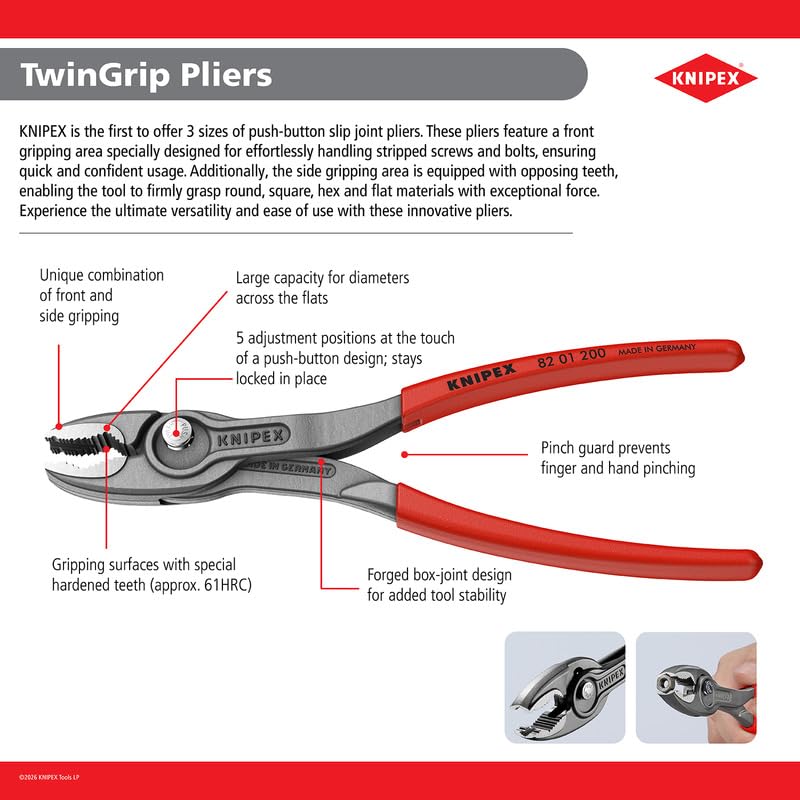 KNIPEX Tools 82 01 250 SBA TwinGrip Pliers, 10"