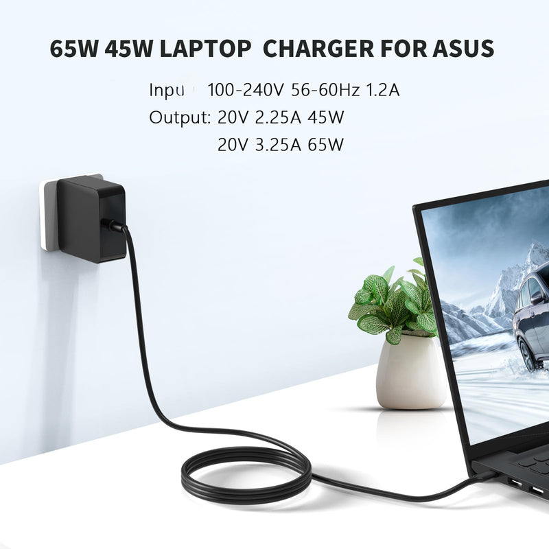 65W 45W USB-C Laptop Charger Replacement for ASUS Chromebook ZenBook | Compatible with All ASUS Chromebook & ZenBook Series 65W 45W USB Type C Power Adapter