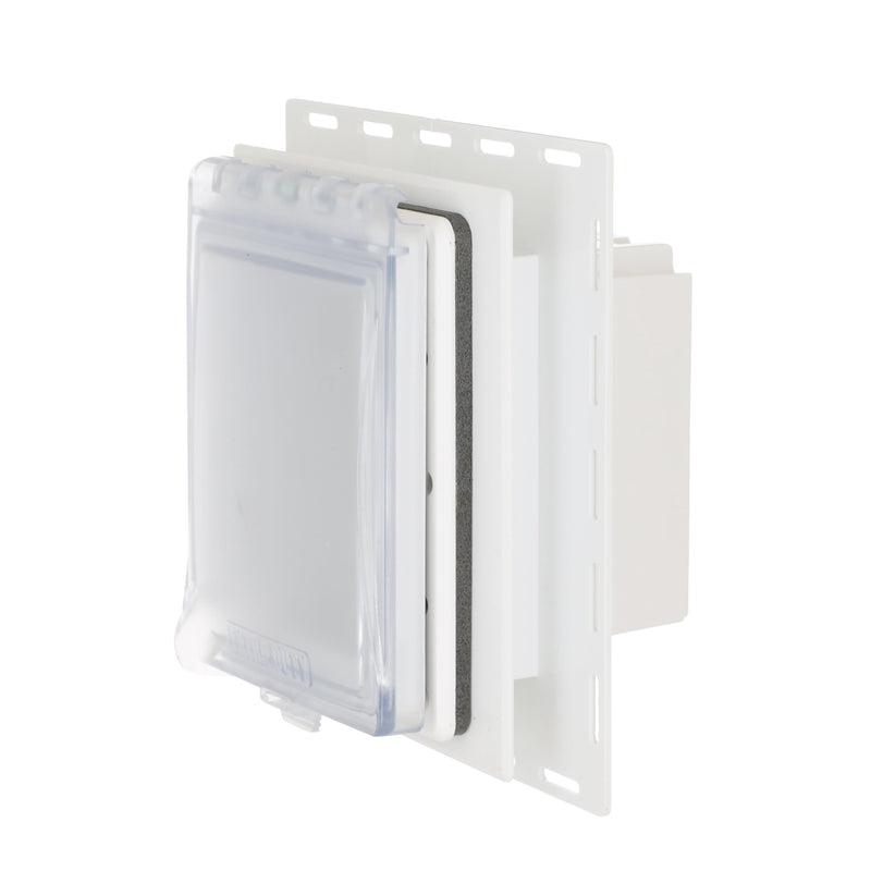 TayMac MR420CW 1-Gang Recessed Enclosure Extra Duty, 6-in-1 Nonmetallic Weatherproof in-Use Cover, Horizontal/Vertical, White Clear/White 1 Gang Wall Plate