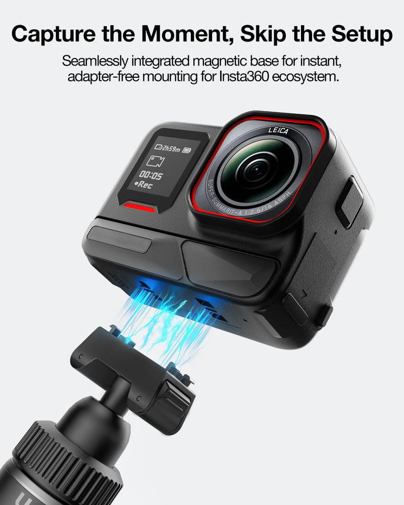 llano 16" Magnetic Action Camera Tripod for Insta 360 Ace pro 2/1, X5, X4, Mini Tripod with Magsafe Quick Release Adapter, Small Selfie Stick, 360° Ball Head, Portable, Lightweight, Black