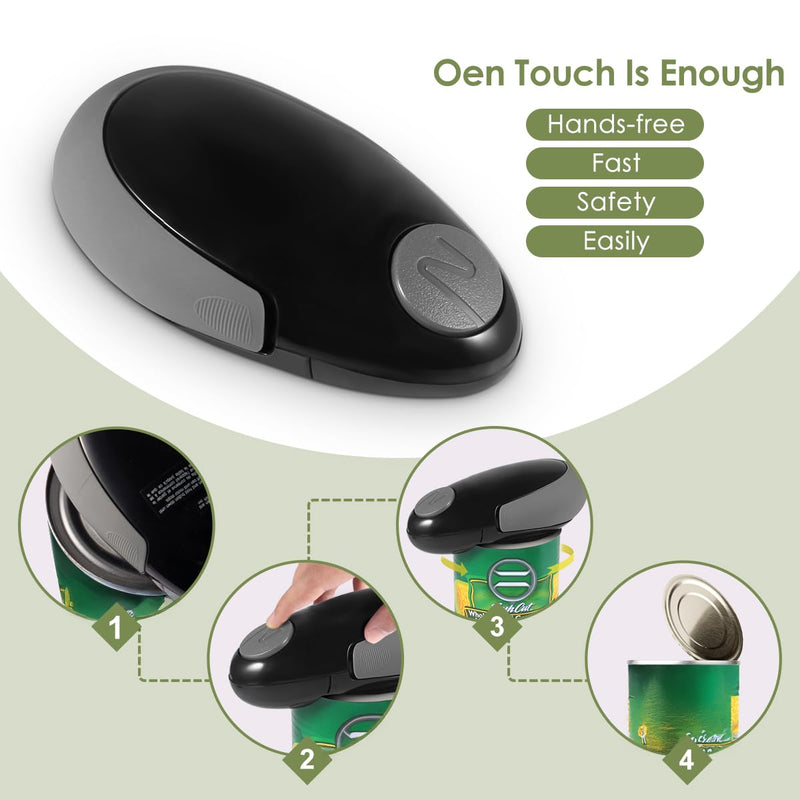Electric Can Opener, Black, Automatic Hands-Free Operation, One-Touch Start, Fast Hygienic Design, Safe No Sharp Edges