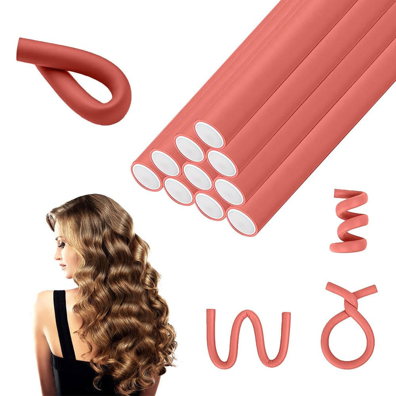 10 Pack Flexi Rods Curling Rods Heatless Curlers Foam Hair Rollers 1cm | diameter bendy rollers for loose waves and long hair. Soft foam design for overnight curls, travel and home styling Orange-red 1 count (Pack of 10)
