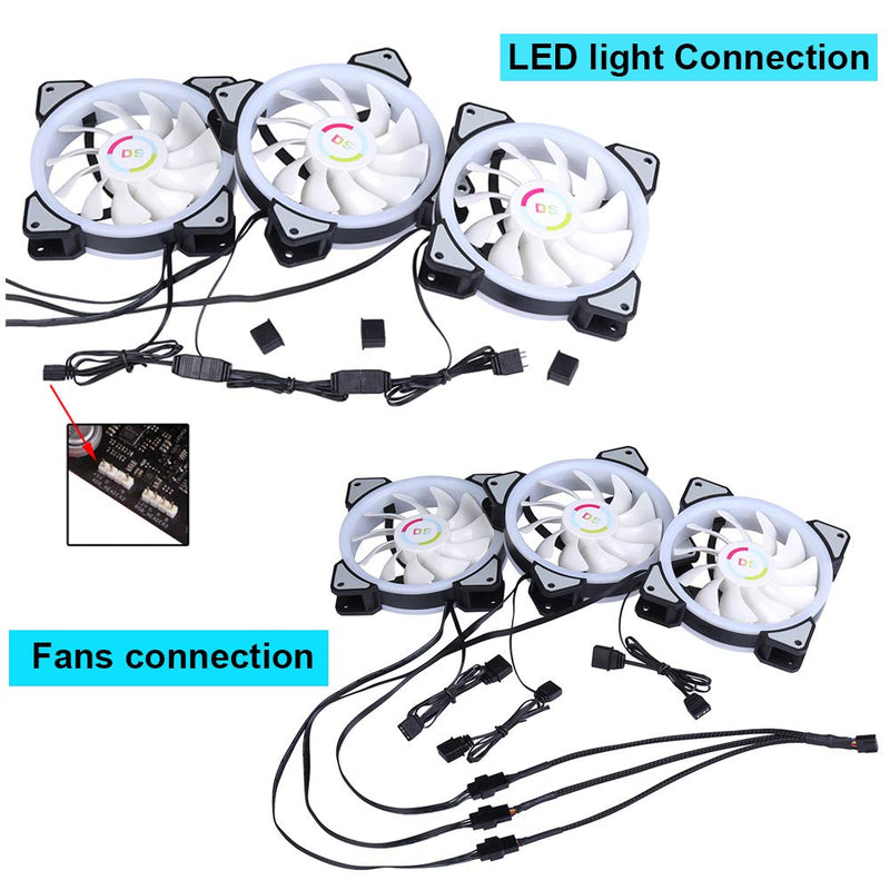 DS 120MM PWM Fans, 3Pack LED RGB Case Fans for PC Cases, CPU Coolers, Water Cooling Radiators System (Compatible with ASUS Aura Sync or MSI Mystic Control, B Series)