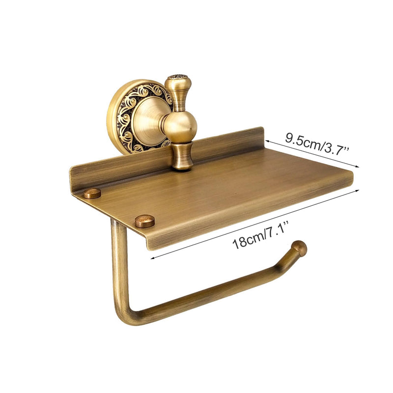 Toilet Paper Holder with Phone Shelf, Bathroom Toilet Paper Roll Holder Antique Bronze Brass Wall Mounted Bathroom Hardware Accessories,Pattern Carving Design