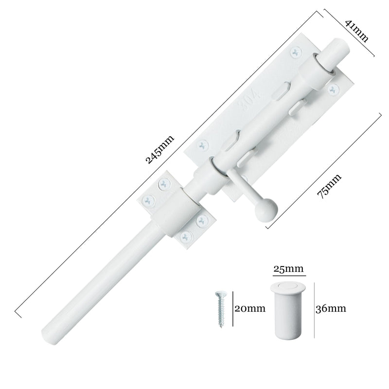 Barrel Bolt Latch 9.6 Inch White Heavy Duty 304 Stainless Steel Slide Bolt Gate Latch Hardware for Outdoor Fence Wooden Gates Barn Door Inside Door White 1 Pack