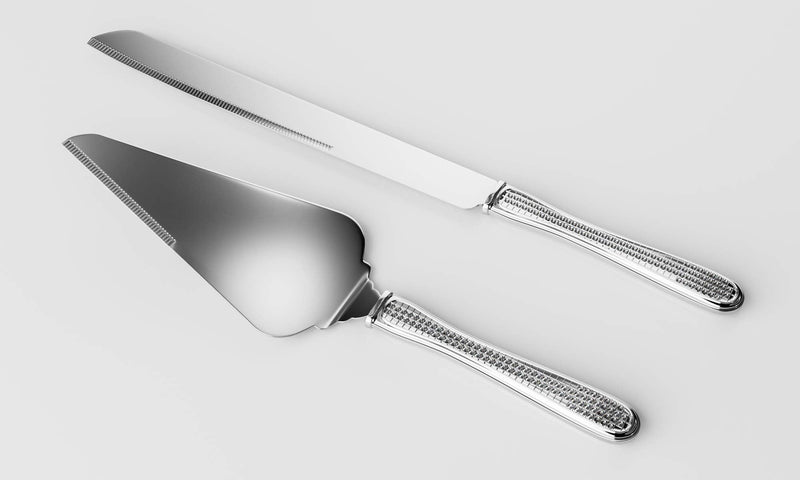 Dianna Cake Knife and Server Set - Silver Wedding Cake Knife and Server Set Featuring 100+ Crystals Embedded on the Handles | Use for Weddings, Anniversaries or Birthdays