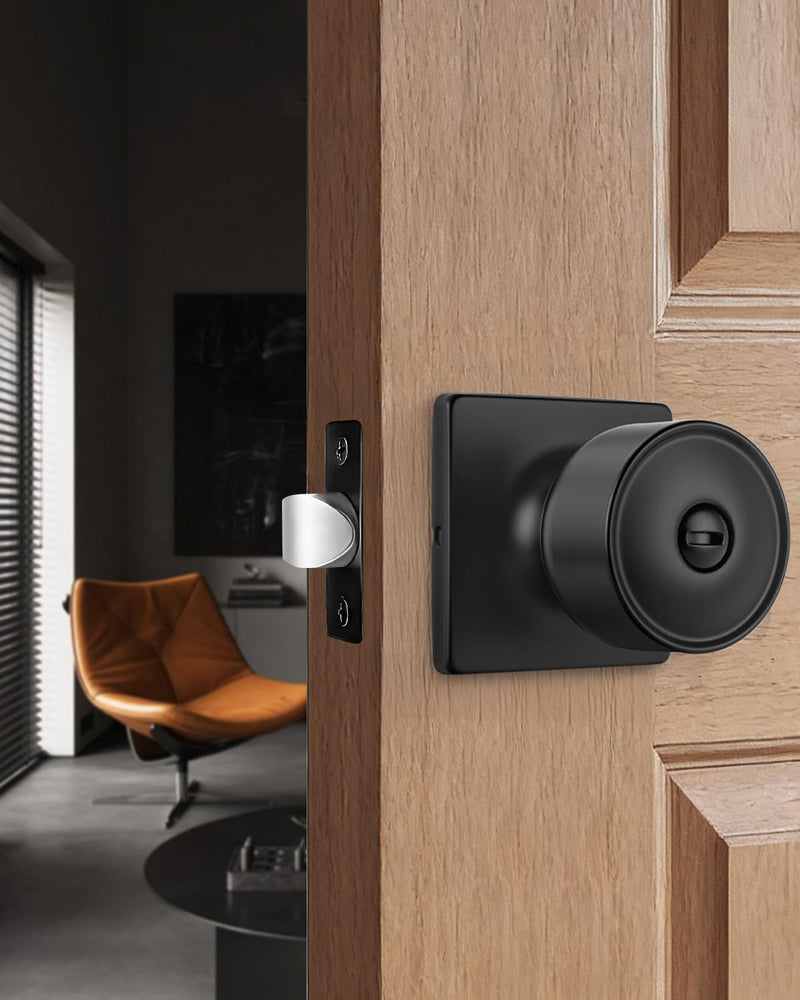 Goldenwarm Black Interior Door Knobs, Matte Black Privacy Door Knobs, Black Square Interior DoorKnobs for Bedroom, Bathroom, Modern Design (1 Pack) 1