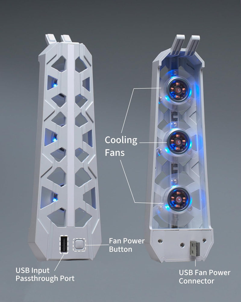 PS5 Cooling Fan (Not for Slim/Pro) High-Efficiency Cooler with USB3.0 | Cooling Fan for PS5, PS5 Accessories with Quiet Cooler Fan, Air Balance Blade, Blue Led Light Light Gray