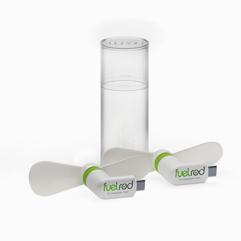 FuelRod Swappable Power Portable Charger Kit with USB-C Mini Fans | Stay powered and cool with a handheld USB-C charger, mini fans, and convenient FuelRod kiosk swaps