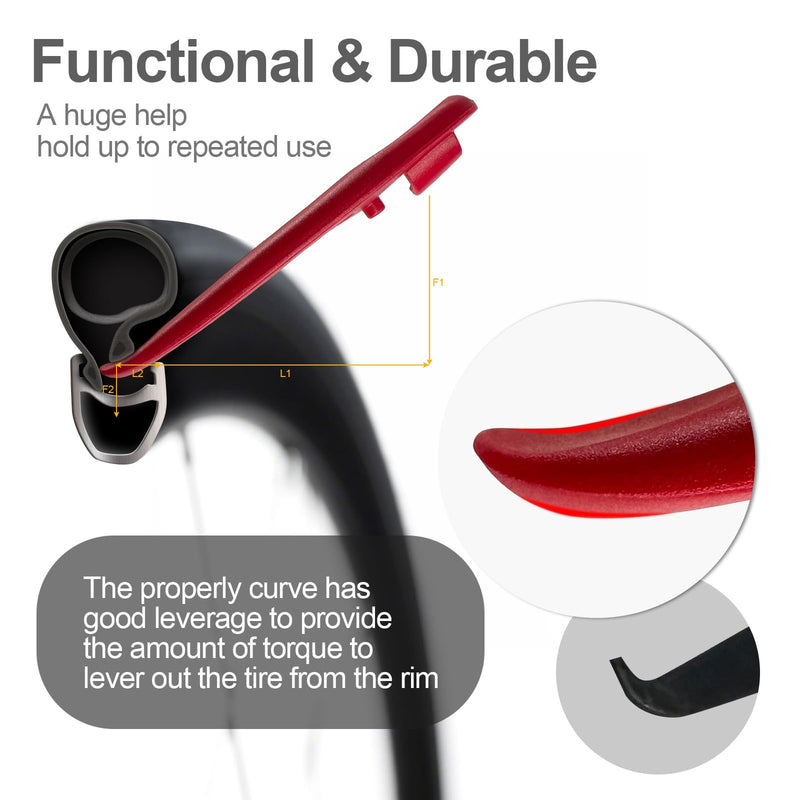 Ultra Strong Bicycle Tyre Levers, 2 Sets Compact Bike Tire Repair Kit, Sturdy Plastic Bike Tire Spoons Set, Reliable Cycling Changing Tools, Quick Repair Pry Bar Lever Kits, Red, Black