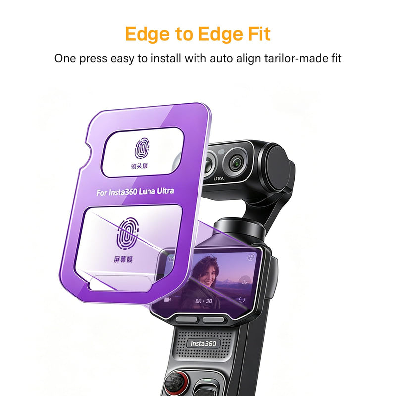 Auto Align Screen Protector for Insta360 Luna Ultra, Edge to Edge, 9H Hardness Scratch Resistant Tempered Glass, HD Clear
