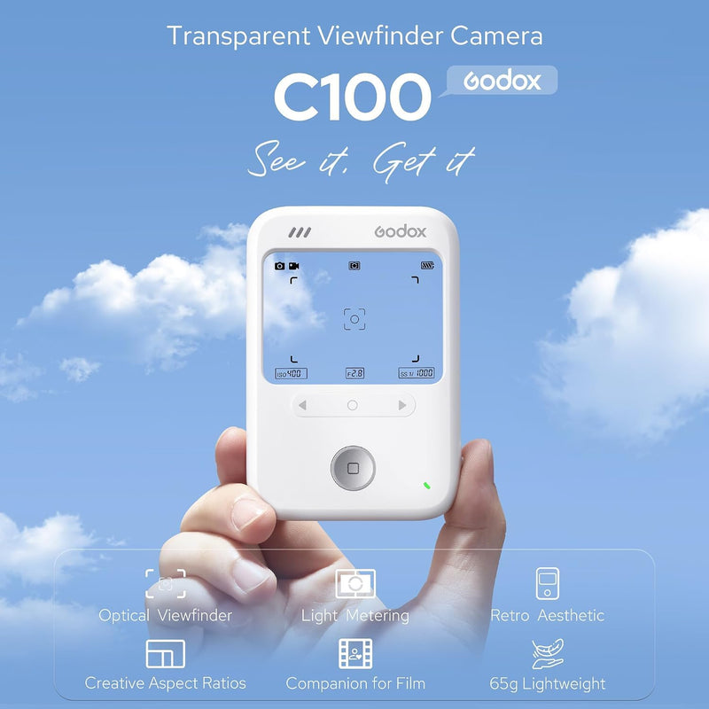 Godox C100 Screenless Compact Camera with Transparent Viewfinder, Multi-Aspect Photo & Video Modes, Analog-Inspired Shooting, Built-in Light Meter w/USB-C Cable (No TF Card Included) Camera Only