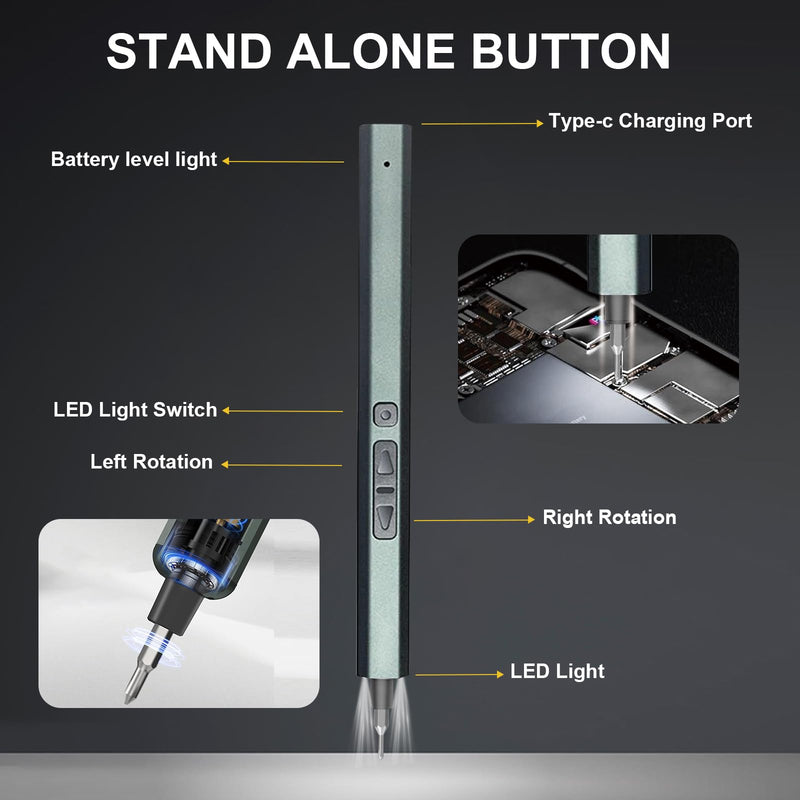 Mini Electric Screwdriver, 30 in 1 Small Electric Screw Driver Kit with 24 Magnetic Bits,3 LED Lights， Precision Cordless Repair Tool for Phone, Camera, Laptop, Watch Gray